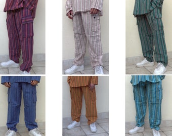 Pantalon népalais tissé en coton doux/ Pantalon rayé/ pantalon unisexe/ pantalon bohème hippie/ délavé