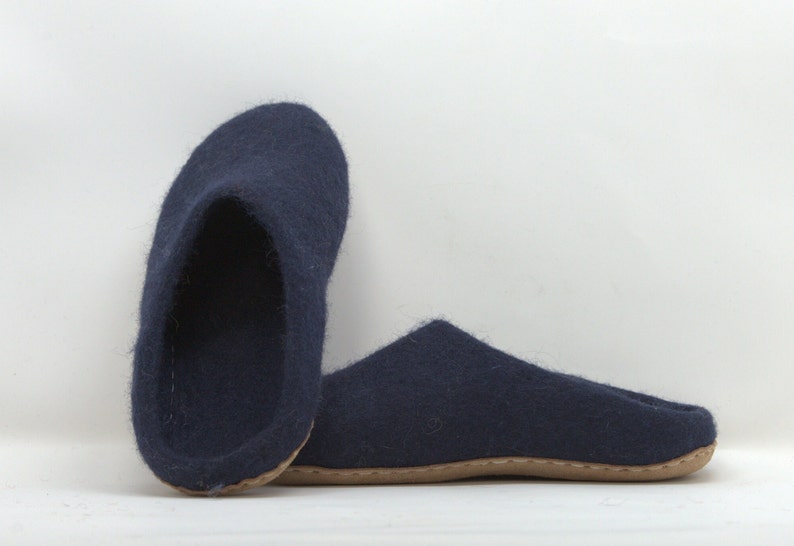 chaussons/pantoufles/en feutre, fait à la main avec de la laine de Nouvelle-Zélande, laine de mérinos, semelle en cuir, anti bactérien image 3