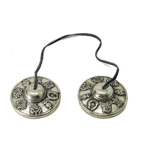 Tingsha / Tibetan Cymbal, with 8 auspicious signs, handmade, for meditation and healing, made in Nepal