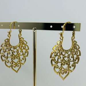 Gold earrings, creole/ethnic brass earrings, boho, handmade