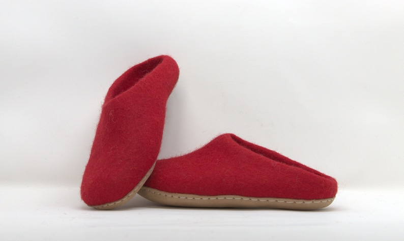 slippers/slippers/felt, handmade with New Zealand wool, merino wool, leather sole, anti bacterial image 3