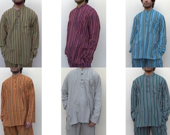 Chemise népalais tissé en coton doux/ Chemise rayé/ chemise unisexe/ chemise bohème hippie/ délavé