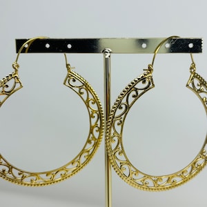 Golden earrings, ethnic brass earrings, boho, handmade