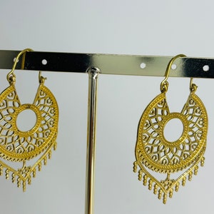 Gold earrings, brass creole/ethnic earrings, boho, handmade