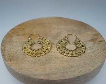 Gold earrings, creole/ethnic brass earrings, boho, handmade