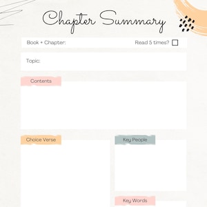 Digital Bible Chapter Summary Study Template - Cornell Style