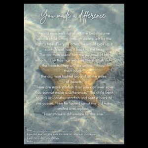 You made a difference Teacher Gift Appreciation starfish Poem Digital Printable download Poetry Print Frame Christmas thank you present love
