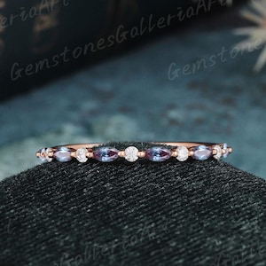 Marquise alexandriet trouwring 14K roségouden trouwring halve eeuwigheid diamant Moissaniet bijpassende unieke bruids stapelen band voor vrouwen