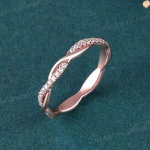 Twist Moissanite Ring Band Class Style Women&#39;s Ring Rose gold Moissanite Wedding Ring Minimalist Infinity Ring Diamond Stacking Band gift