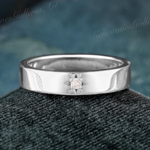 White Gold Mens Ring Moissanite Wedding Band for men Vintage Stacking Matching Engagement Rings Unique Handmake Jewelry Sun Promise Ring