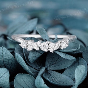 Art Deco Leaf Wedding Band White Gold Natural Inspire Leaf Branch Ring Moissanite Wedding Ring Stacking Matching Diamond Ring Anniversary
