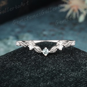 Natural moss Agate Wedding Band Unique Cut Moss Agate LEAFY Ring Curved Moss Agate Wedding Band Women WHITE Gold Promise Anniversary Gift