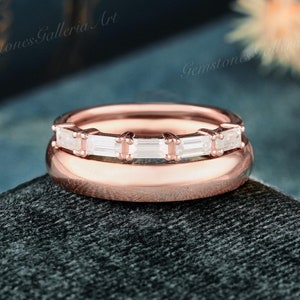 2pcs Baguette Moissanite Couple Rings Set for Men and Women Rose Gold men wedding band Art deco engagement ring set wedding ring Vintage