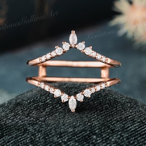 Double Curved Moissanite Wedding Band Rose Gold Ring Enhancer Marquise Moissanite Cluster Promise Custom Rings for Women Handmade gift