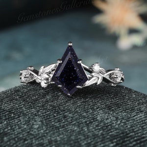 Galaxy sandstone ring Kite cut engagement ring white gold leafy ring natural inspired vine wedding ring infinity solitaire ring for women