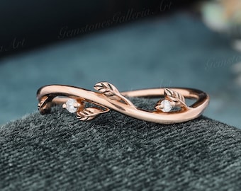 Leaf Vine Nature Wedding Band Silver Rose Gold Ring Vintage Art Deco Wedding Band Birthday Gifts For Women Delicate Engagement Anniversary