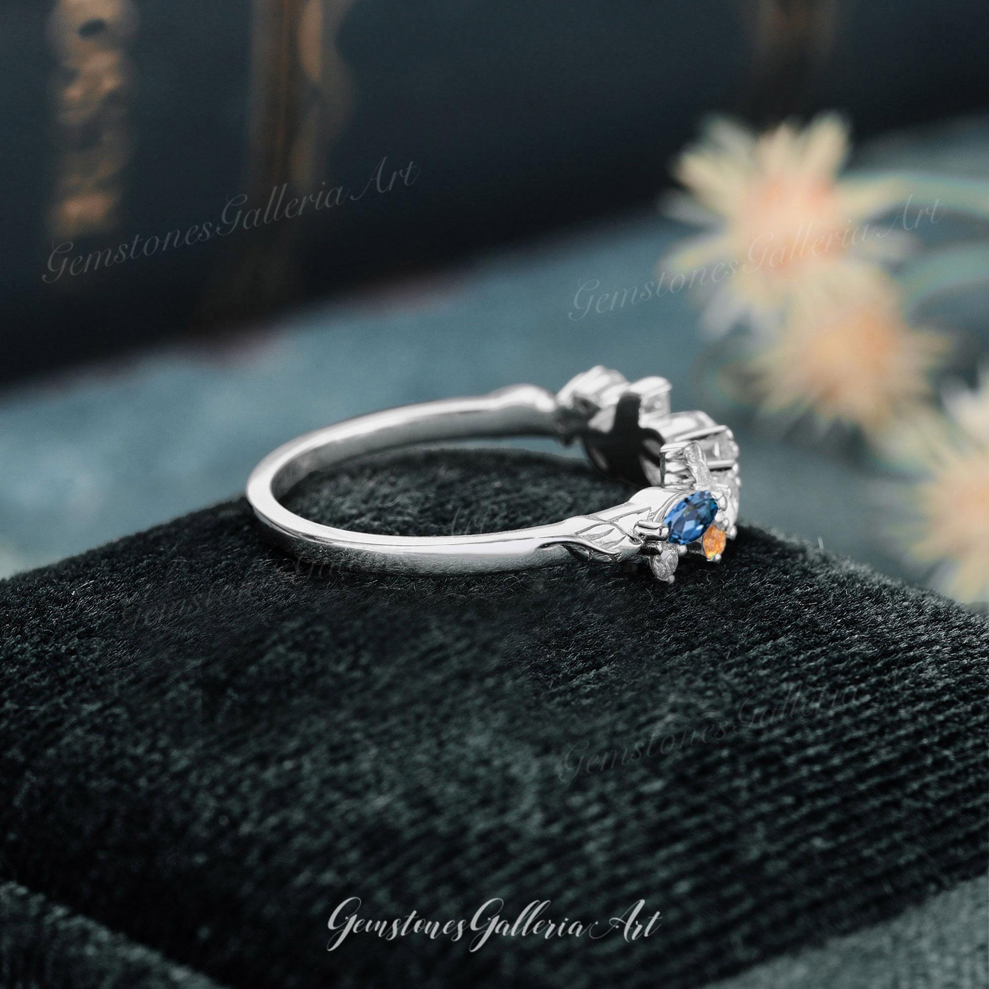 マーキスカットサファイアの結婚指輪 ヴィンテージホワイトゴールドの