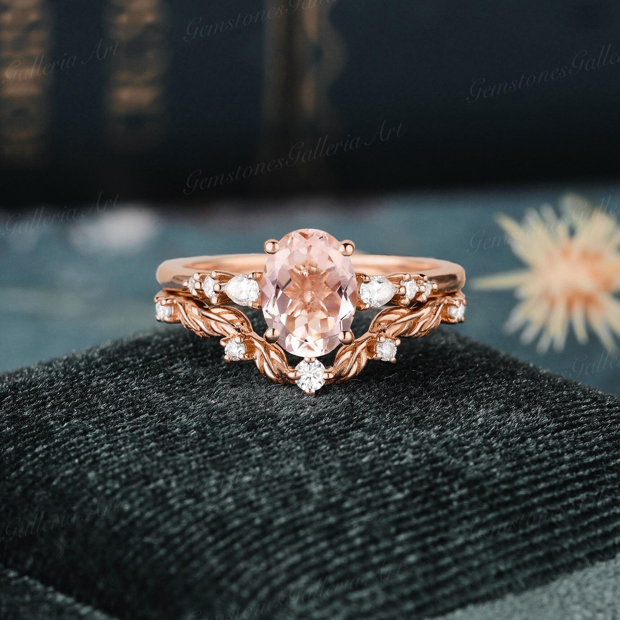 Luckyshine Natural Oval Cut Honey Morganite Ring – Champagne Gold Plated, Copper Base, Women's Sizes 6-10
