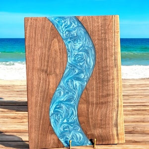 Personalized Charcuterie Board Electric Blue Epoxy River Black Walnut Wood Handmade Cutting/Serving/Cheese/Bread Board