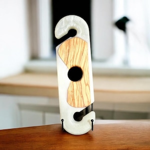 White Epoxy Resin Olive Wood Handmade/Handcrafted Wine Caddy/Wine Bottle and Glass Holder