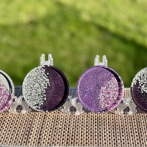 Set of 4 Modern Purple and Crushed Silver Glass  Epoxy Resin Handmade Handcrafted Coasters