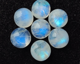 AAA+ Rainbow Moonstone Cabochon: Round Flat Back Loose Gemstone