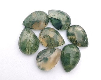 AAA+ Quality Natural Moss Agate Teardrop Shape Cabochon Flat Back Calibrated Pear Shape Wholesale Gemstones, All Sizes Available