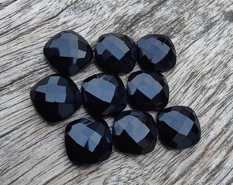 AAA+ Quality Natural Black Onyx Cushion Shape Checker Cut Flat Back Calibrated Wholesale Gemstones, All Sizes Available