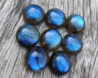 Natural Labradorite Round Shape Cabochon Flat Back Calibrated Wholesale AAA+ Quality Gemstones, All Sizes Available