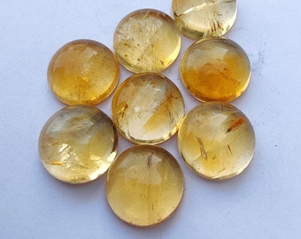 AAA+ Quality Citrine Round Shape Cabochon:Flat Back Calibrated Gemstone.