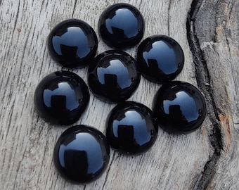 AAA+ Quality Natural Black Onyx Round Shape Cabochon Flat Back Calibrated Wholesale Gemstones, All Sizes Available