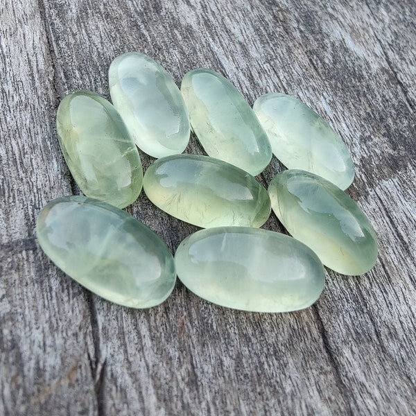 AAA+ Quality Natural Prehnite Big Oval Shape Cabochon Flat Back Calibrated Beda Shape Gemstones, All Sizes Available