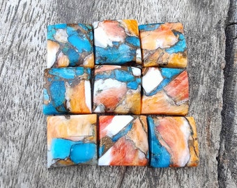 Natural Spiny Oyster Turquoise Square Shape Cabochon Flat Back Calibrated AAA+ Quality Wholesale Gemstones, All Sizes Available