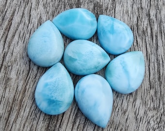 AAA+ Quality Natural Larimar Teardrop Shape Cabochon Flat Back Calibrated Wholesale Pear Shape Gemstones, All Sizes Available