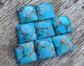 AAA+ Blue Copper Turquoise Square Cabochon: Calibrated Gemstone