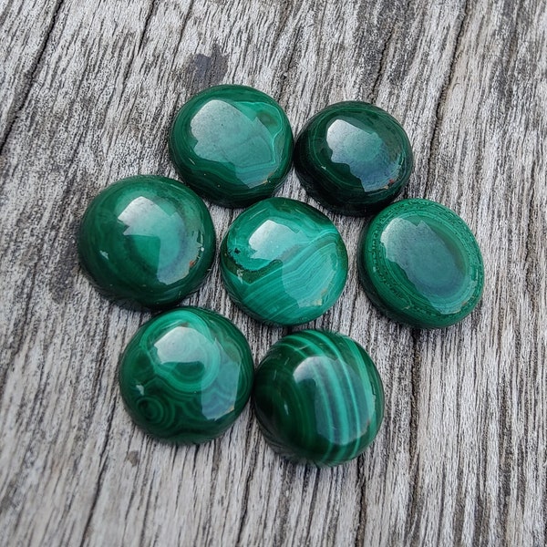 Natural Malachite Round Shape Cabochon Flat Back Calibrated Wholesale AAA+ Quality Gemstones, All Sizes Available