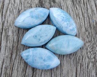 AAA+ Quality Natural Larimar Marquise Shape Cabochon Flat Back Calibrated Gemstones, Custom Sizes Available
