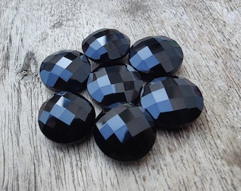 AAA+ Quality Natural Black Onyx Round Shape Briolette Checker Cut Calibrated Wholesale Gemstones, All Sizes Available