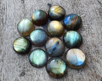 AAA+ Quality Natural Multi Color Labradorite Round Shape Cabochon Flat Back Calibrated Wholesale Gemstones, All Sizes Available