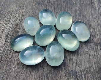 AAA+ Quality Natural Green Prehnite Cabochon: Oval Shape Flat back Calibrated Gemstone