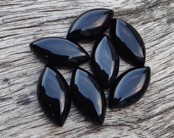 AAA+ Quality Natural Black Onyx Marquise Shape Cabochon Flat Back Calibrated Wholesale Gemstones, All Sizes Available