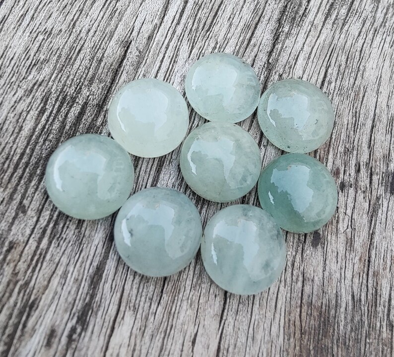 AAA Quality Natural Aquamarine Round Shape Cabochon Flat Back Calibrated Wholesale Gemstones, All Sizes Available image 6