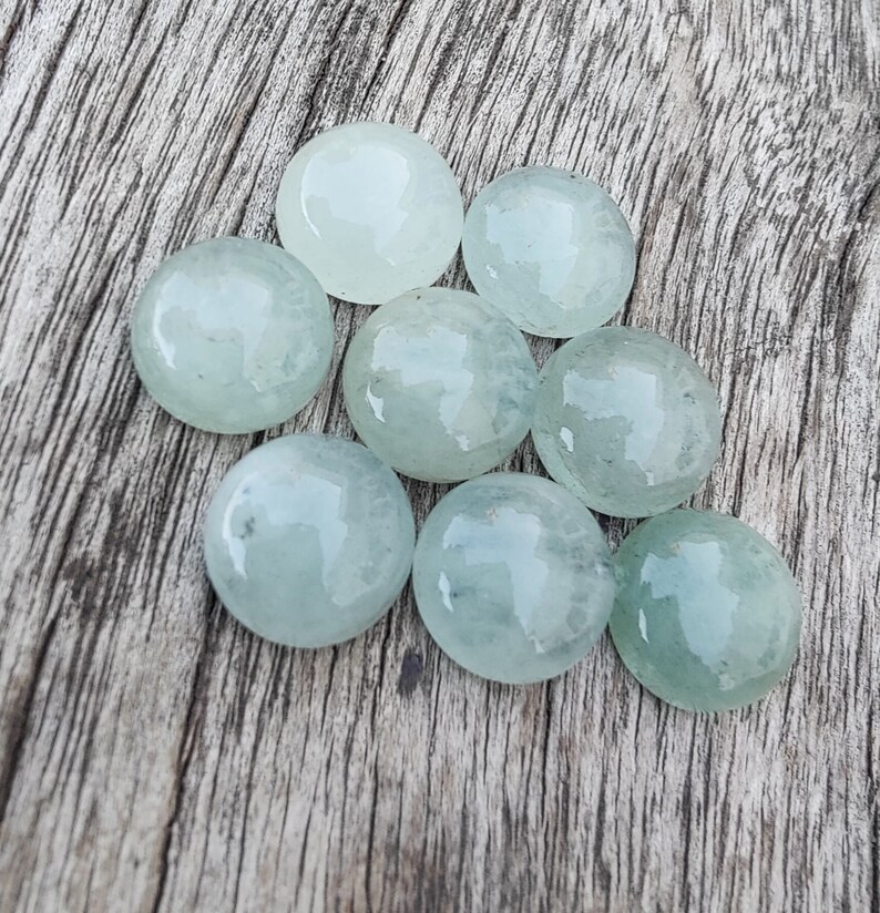 AAA Quality Natural Aquamarine Round Shape Cabochon Flat Back Calibrated Wholesale Gemstones, All Sizes Available image 8