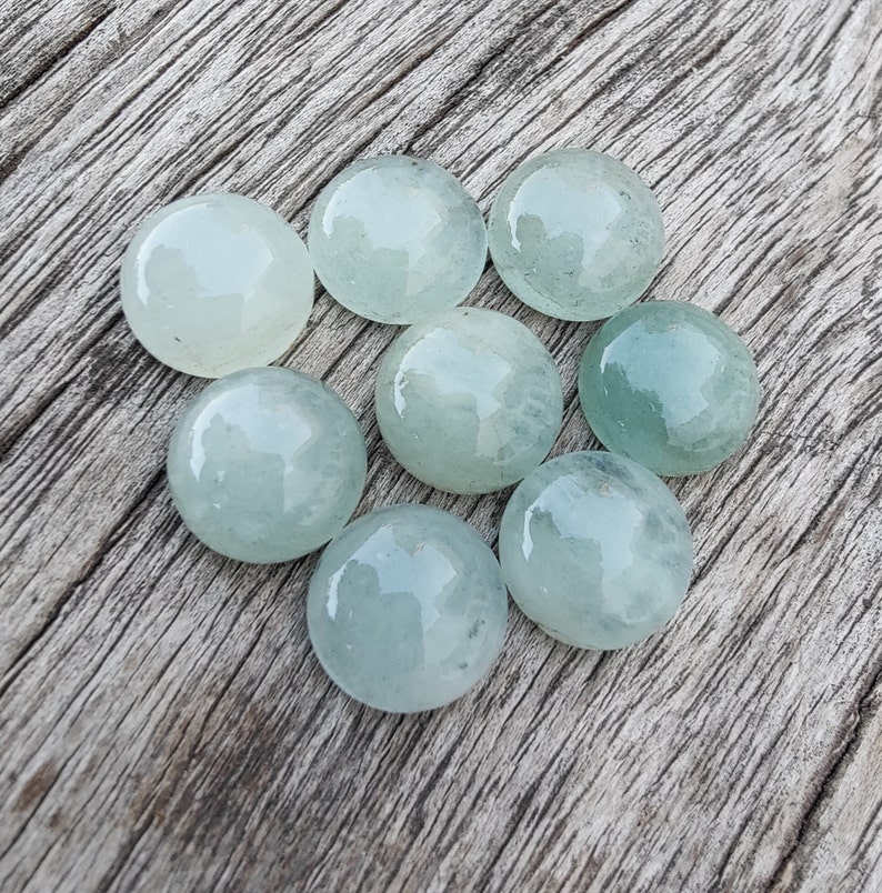 AAA Quality Natural Aquamarine Round Shape Cabochon Flat Back Calibrated Wholesale Gemstones, All Sizes Available image 5