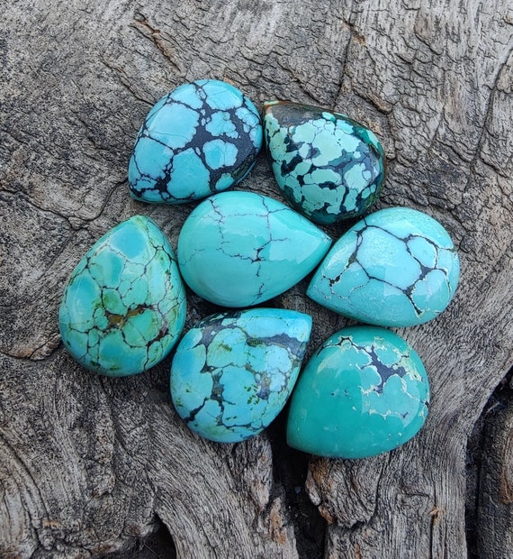 が大特価! Teardrop Turquoise Tibetan Natural Shape Back Flat Cabochon トルコ石