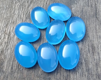 AAA+ Blue Chalcedony Cabochon: Oval Gemstone, All Sizes