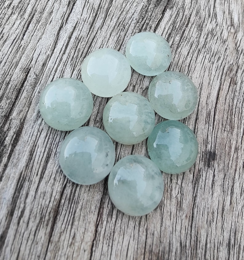 AAA Quality Natural Aquamarine Round Shape Cabochon Flat Back Calibrated Wholesale Gemstones, All Sizes Available image 2