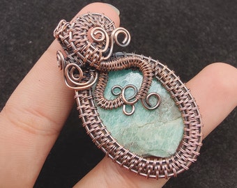 Amazonite Copper Pendant Coper Wire Wrapped Gemstone Pendant Copper Jewelry Beautiful Pendant Gift For Her Rough Amazonite Gift For Love