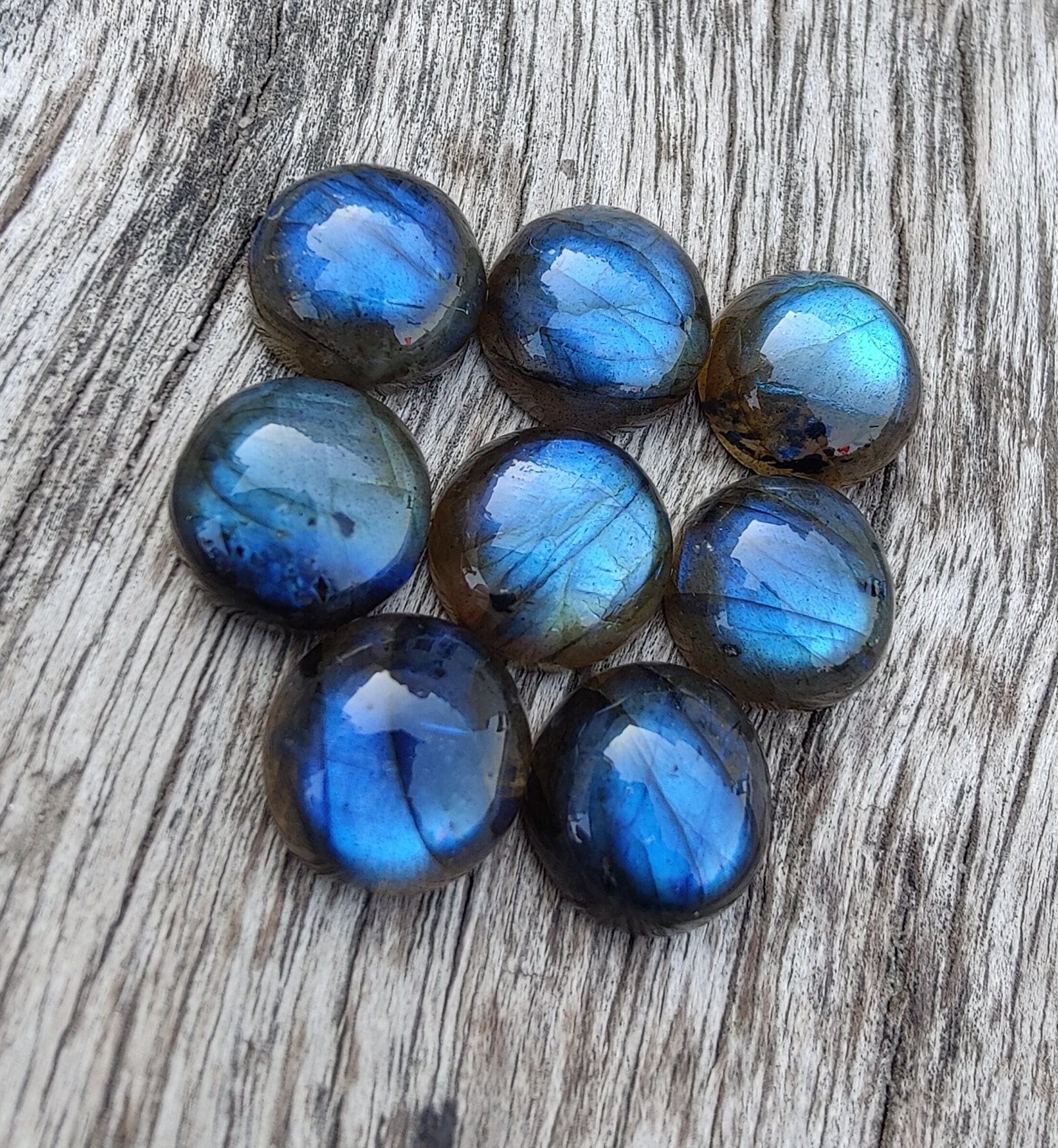 AAA+ Labradorite Cabochon: Round Flat Back Gemstone, All Sizes