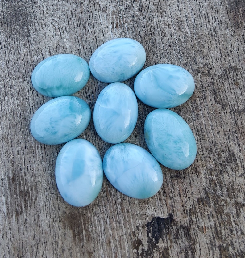 Cabochon ovale en larimar naturel de qualité AAA à dos plat, calibrées en gros, toutes tailles disponibles image 1